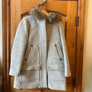J Crew Chateau Patka Gray Women's Gray Fur-Trimmed Coat | Size 4